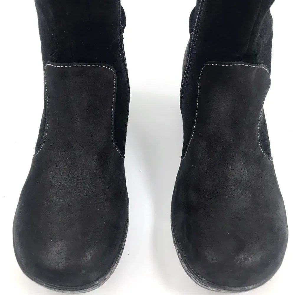 B.O.C. Black Suede Leather Patchwork Side Zip Wedge Heel Tall Boots